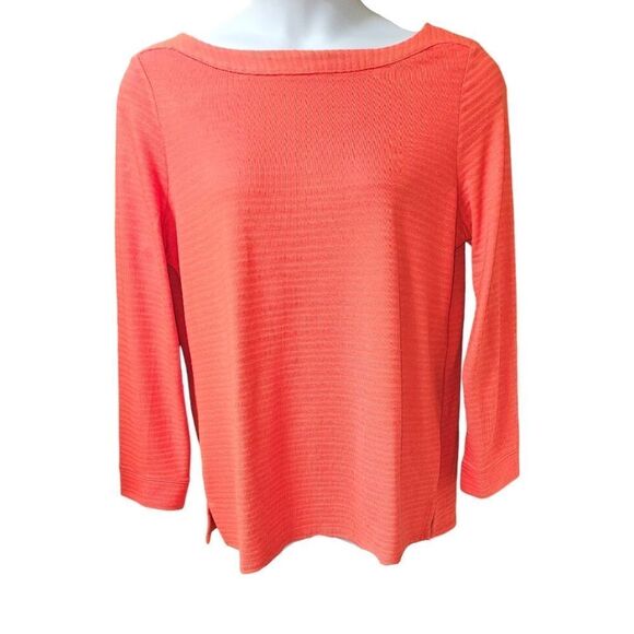 TALBOTS PLUS Women's Tangerine Color long sleeve Ribbed Stripe Top 1X - Picture 6 of 13